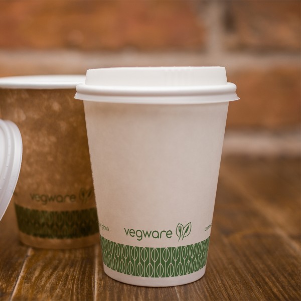 LV-8G Vegware™ 79-Series Compostable 8-ounce Single Wall White Hot Paper Cups